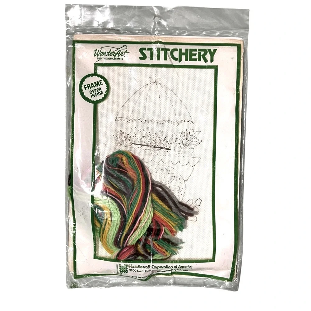 Vintage Wonder Art Flower Cart Stitchery Kit New Old Stock